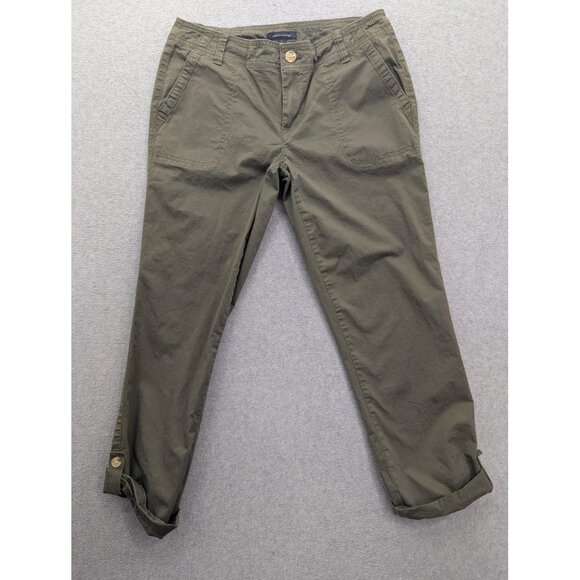 Tommy Hilfiger Pants Womens 2 Green Chino Ankle Crop Roll Tab Cotton Stretch - Picture 1 of 14